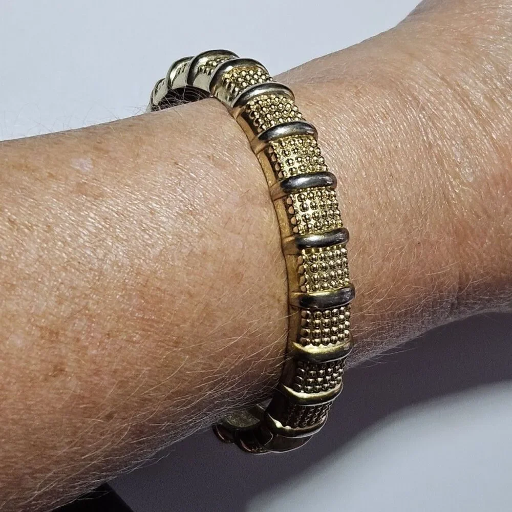 Cookie Lee Gold Tone Textured Hinge Bangle Bracelet Approx 7.5